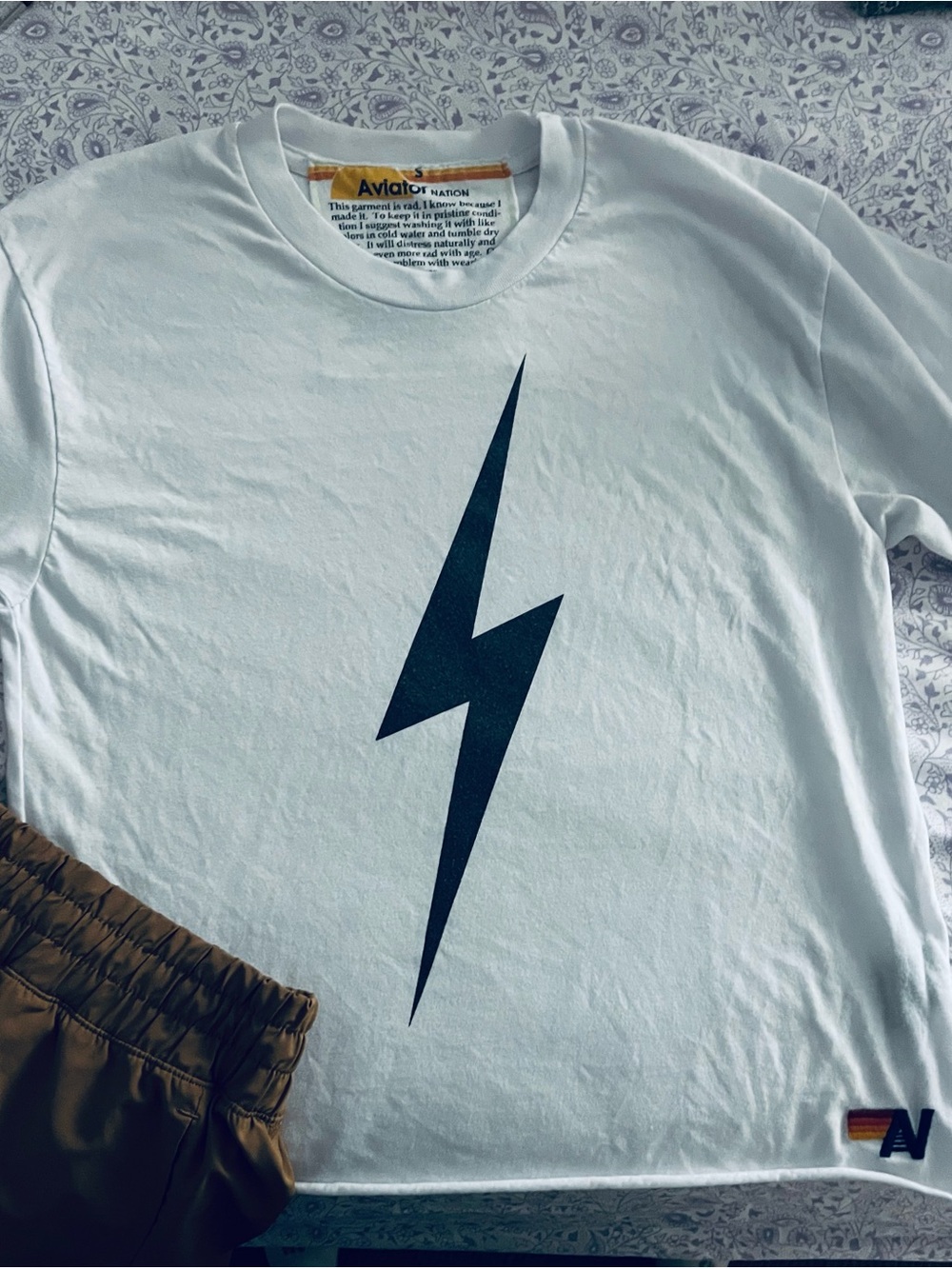 Aviator Nation White Tee with Black Text Label